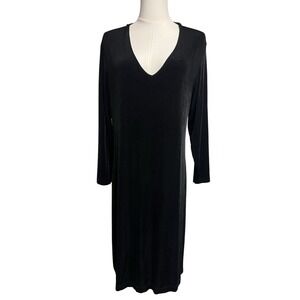 Chico's Travelers Dress Size 1 V Nech 3/4 Sleeve Black Slinky Timeless